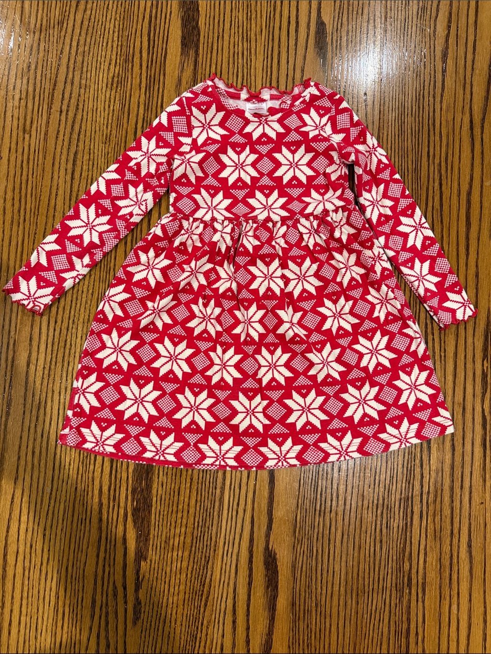 Hanna Andersson Red and White Snowflake Long-Sleeve Dress